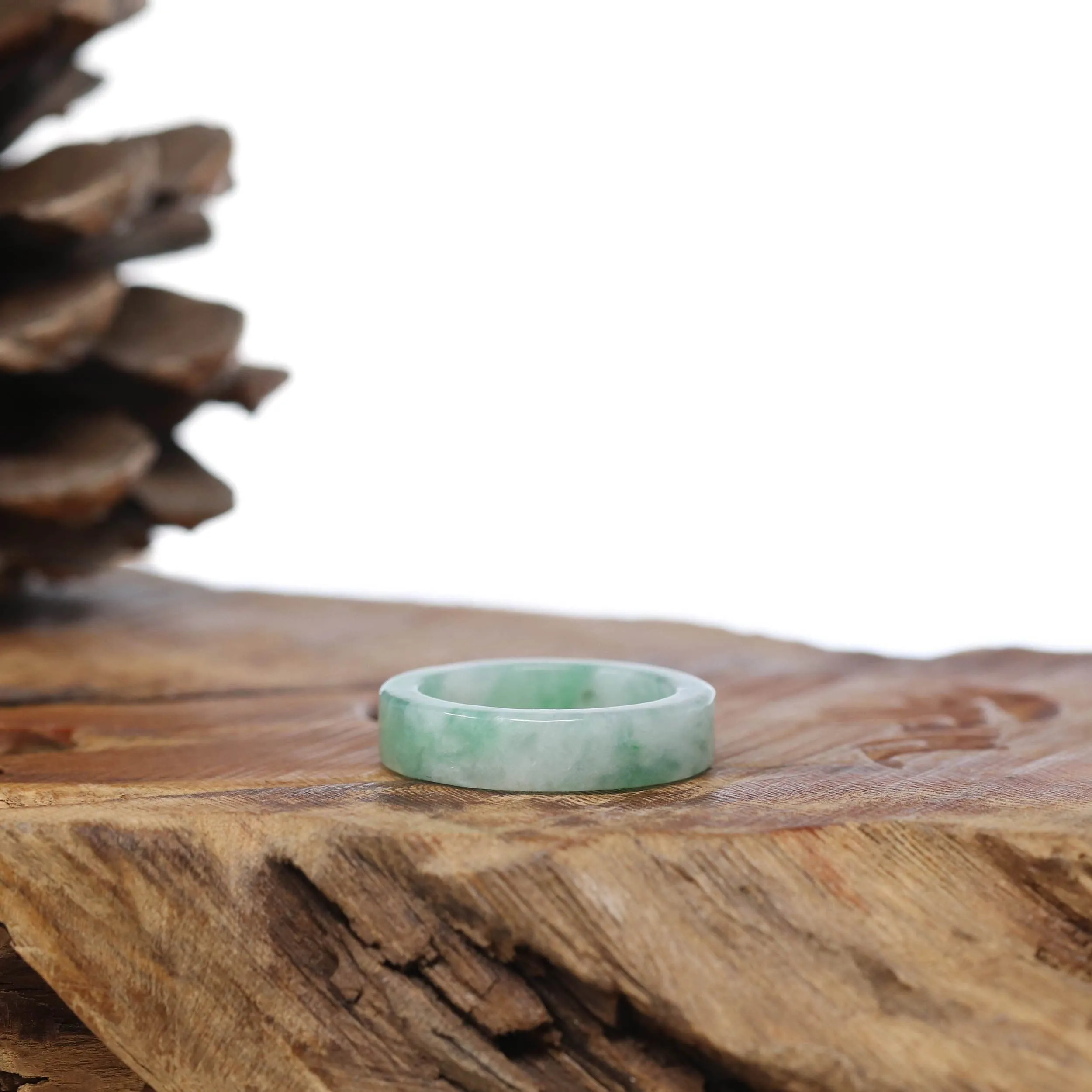 Natural Burmese Green Jadeite Jade Bend Men's Ring (JGT220)