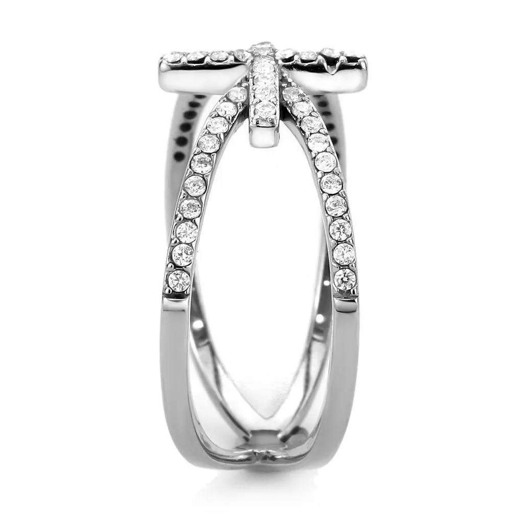 no plating Stainless Steel Ring AAA GRD CZ Clear DA353 for Women Style High