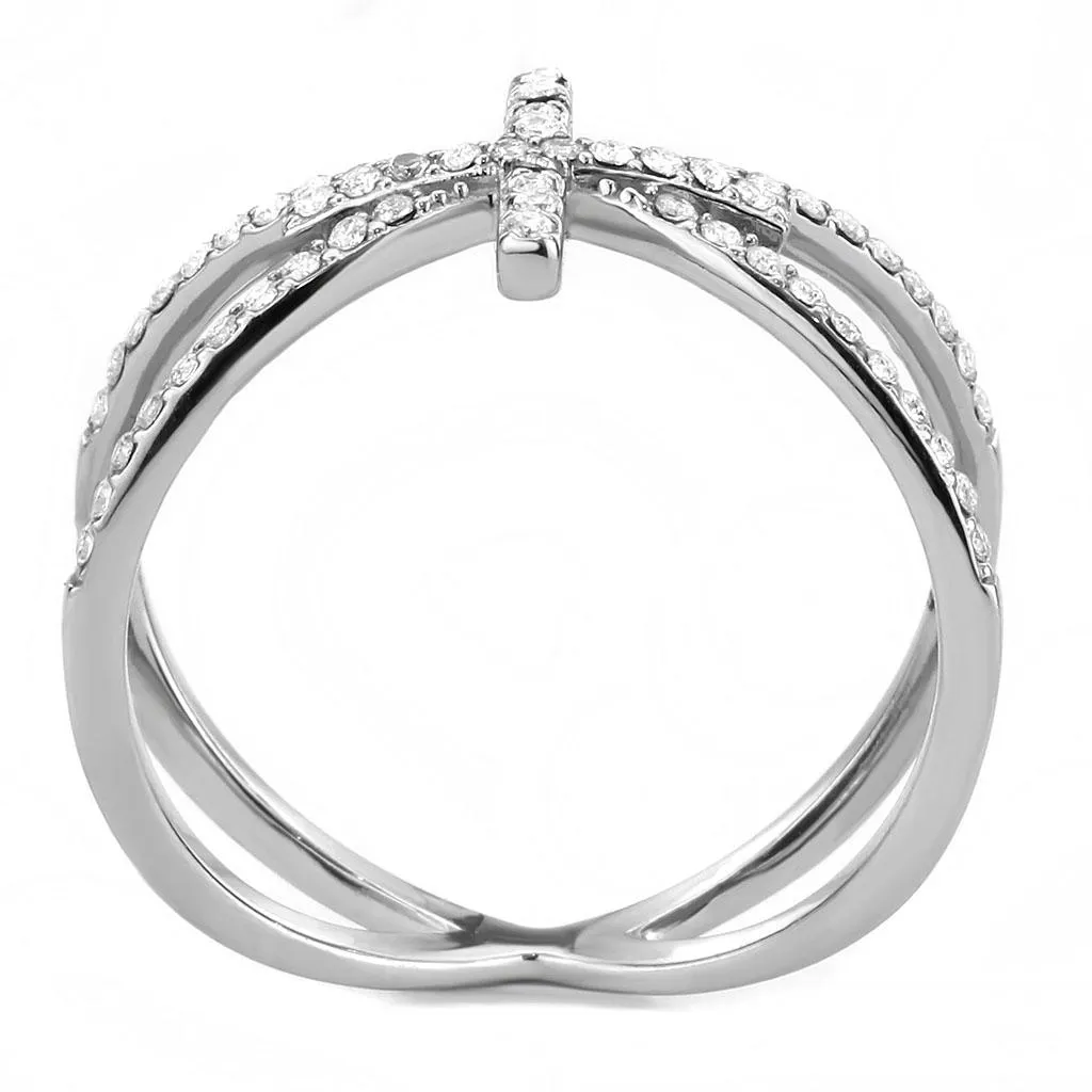 no plating Stainless Steel Ring AAA GRD CZ Clear DA353 for Women Style High