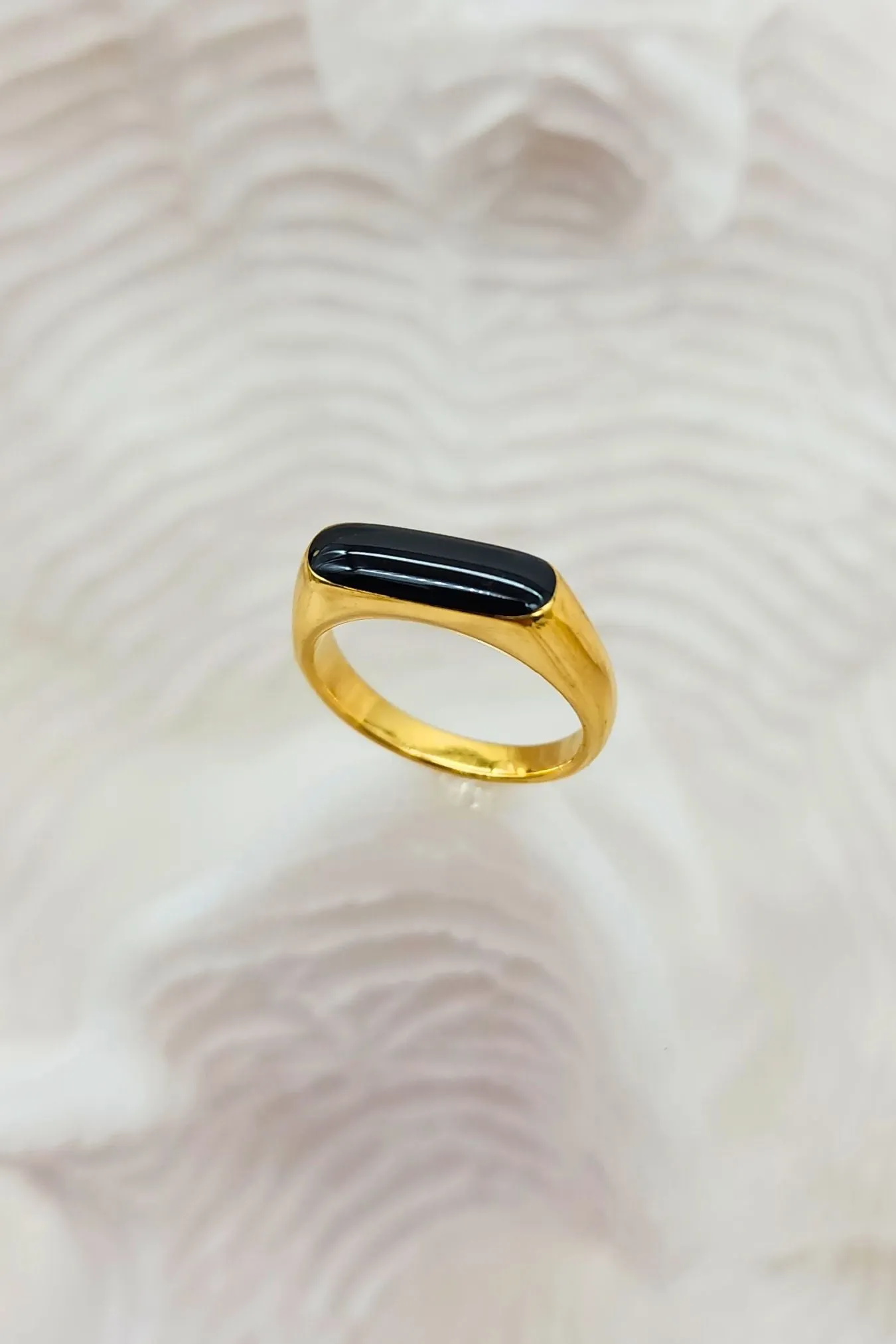 Oblong Gold with Raised Black Enamel Ring