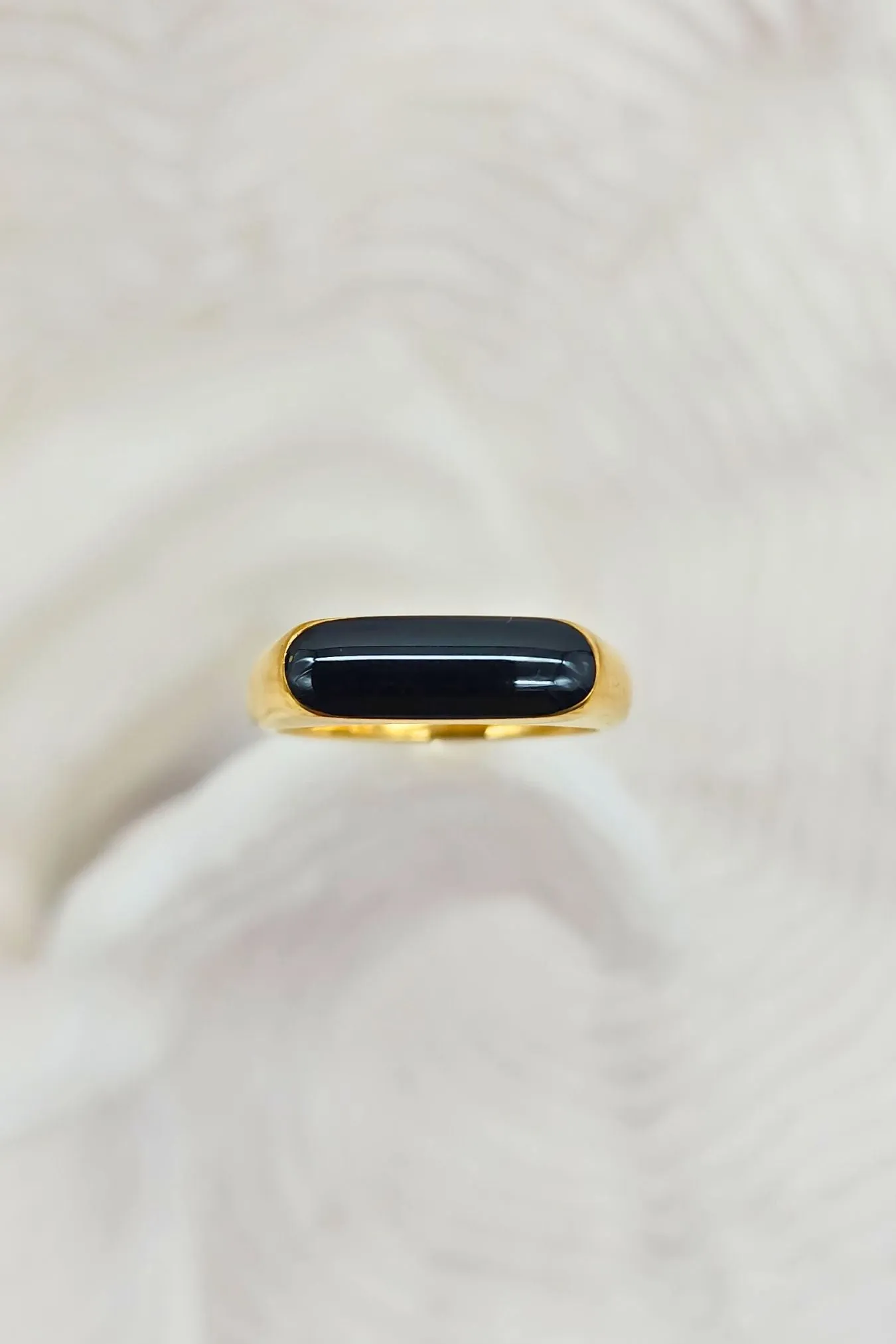 Oblong Gold with Raised Black Enamel Ring