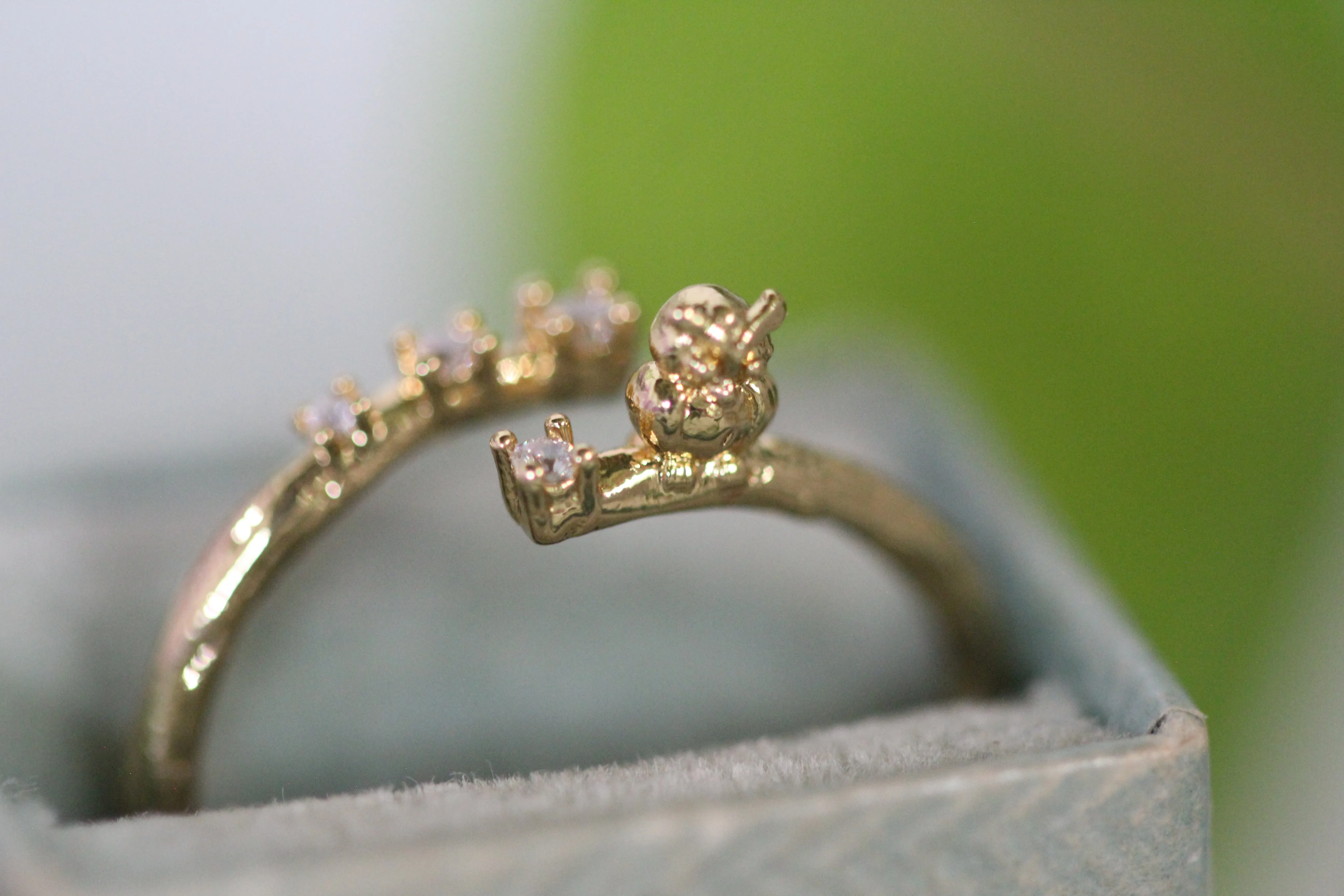 Owl Sitting on a Branch w/ Crystals Ring