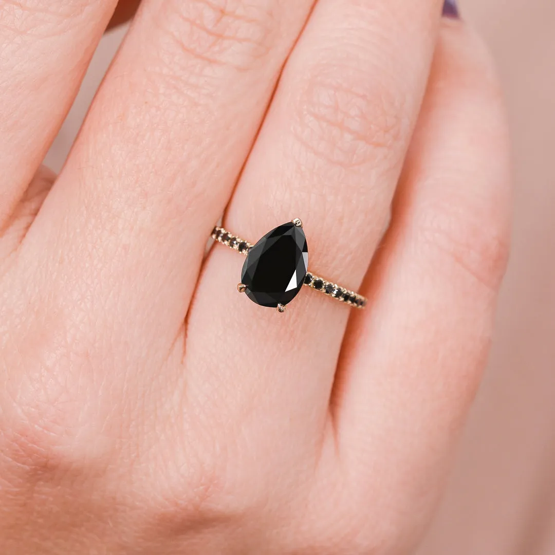 Perseus  Unique  Natural Black Diamond Pear Engagement Ring