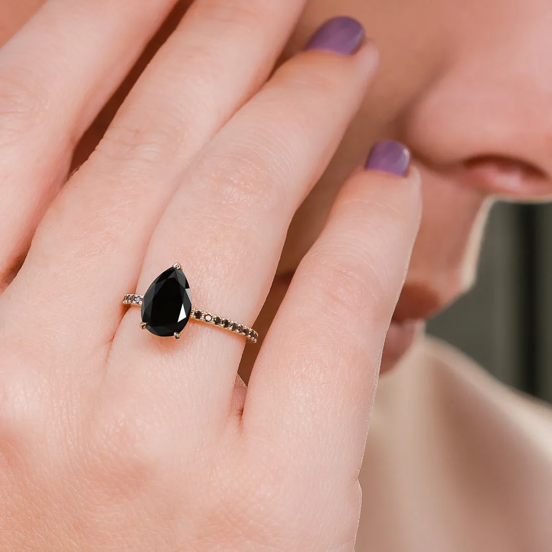 Perseus  Unique  Natural Black Diamond Pear Engagement Ring