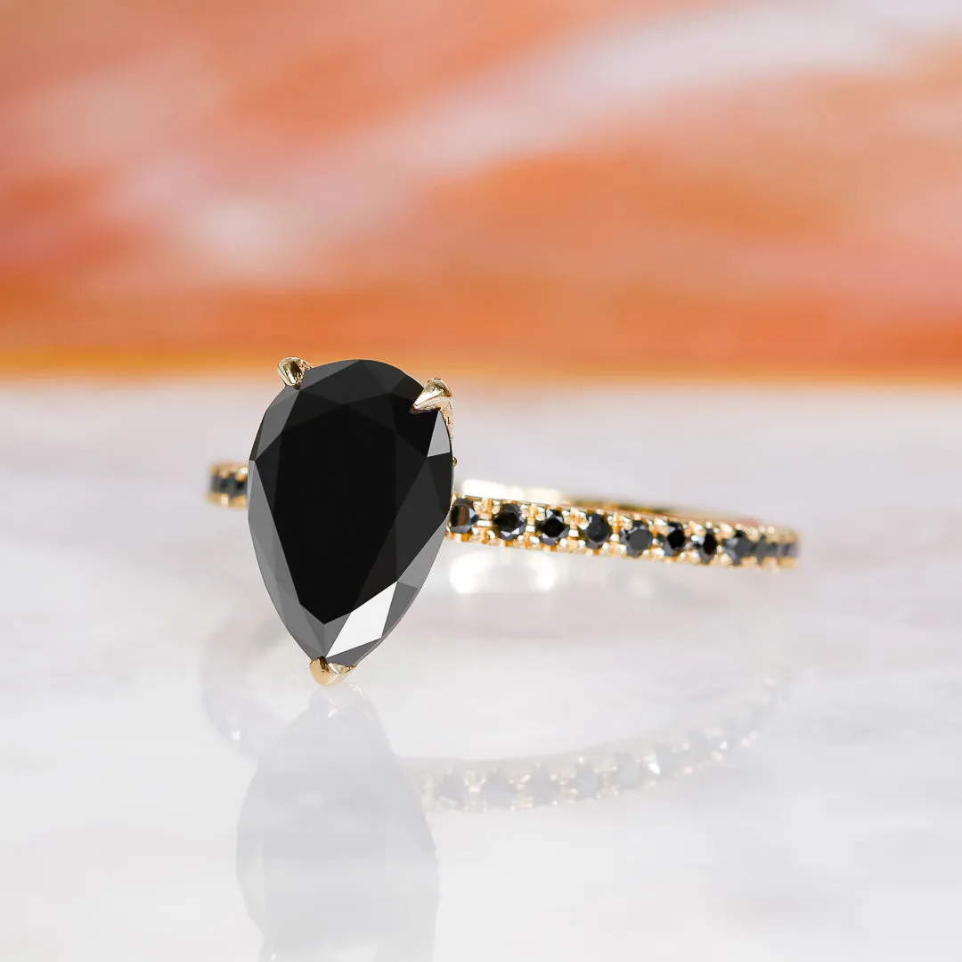 Perseus  Unique  Natural Black Diamond Pear Engagement Ring