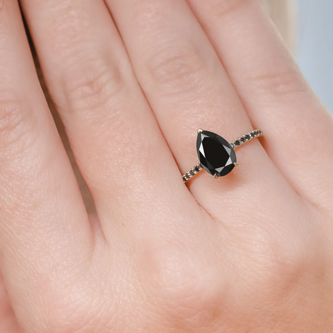 Perseus  Unique  Natural Black Diamond Pear Engagement Ring