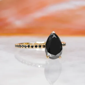 Perseus  Unique  Natural Black Diamond Pear Engagement Ring