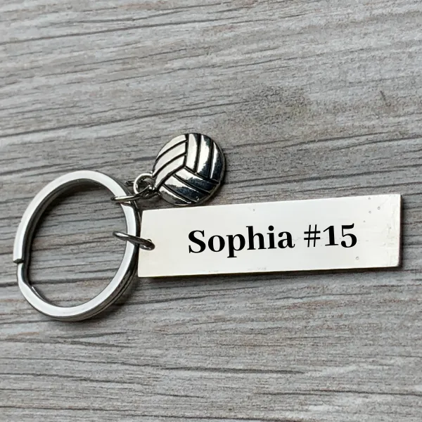 Personalized Engraved Bar Volleyball Keychain