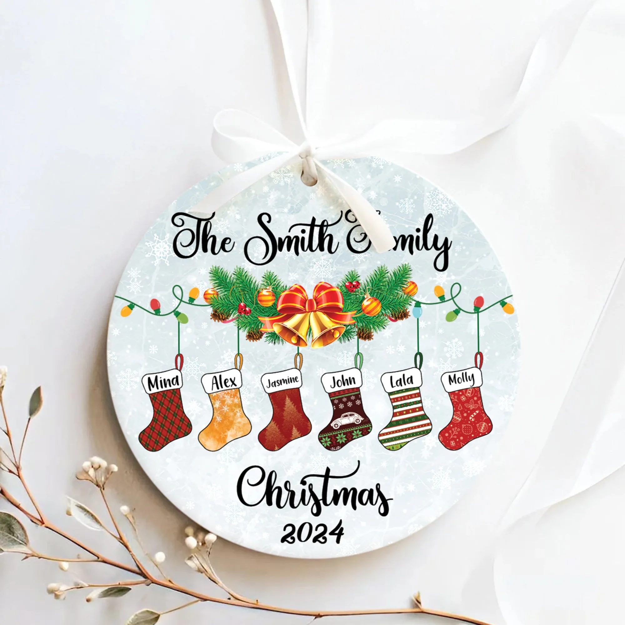 Personalized Family Stocking Ornament With Names and Year, Personalized Family Ornament CX01-29