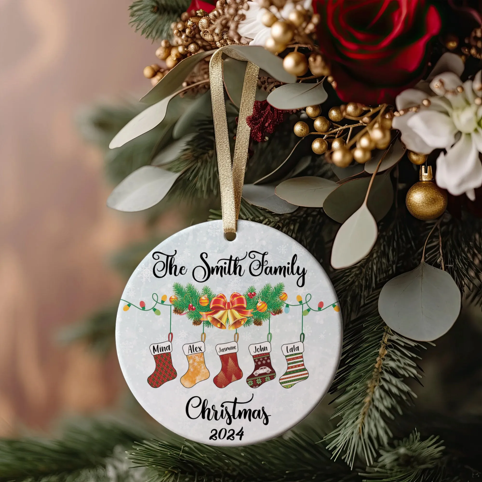 Personalized Family Stocking Ornament With Names and Year, Personalized Family Ornament CX01-29