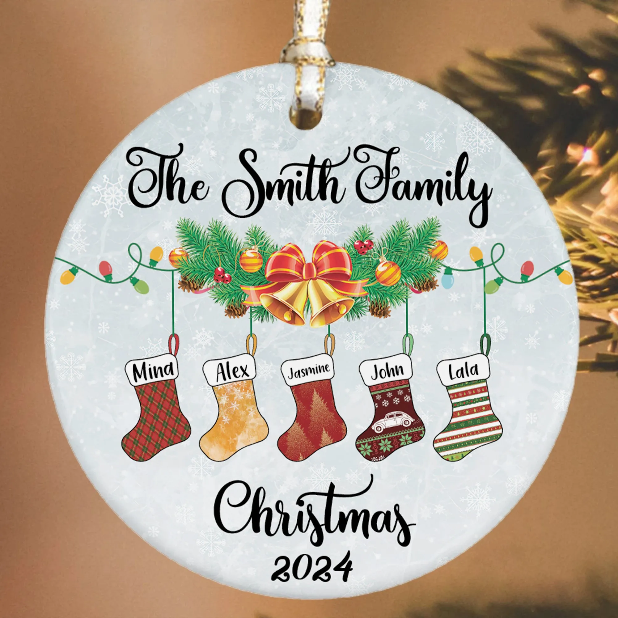 Personalized Family Stocking Ornament With Names and Year, Personalized Family Ornament CX01-29