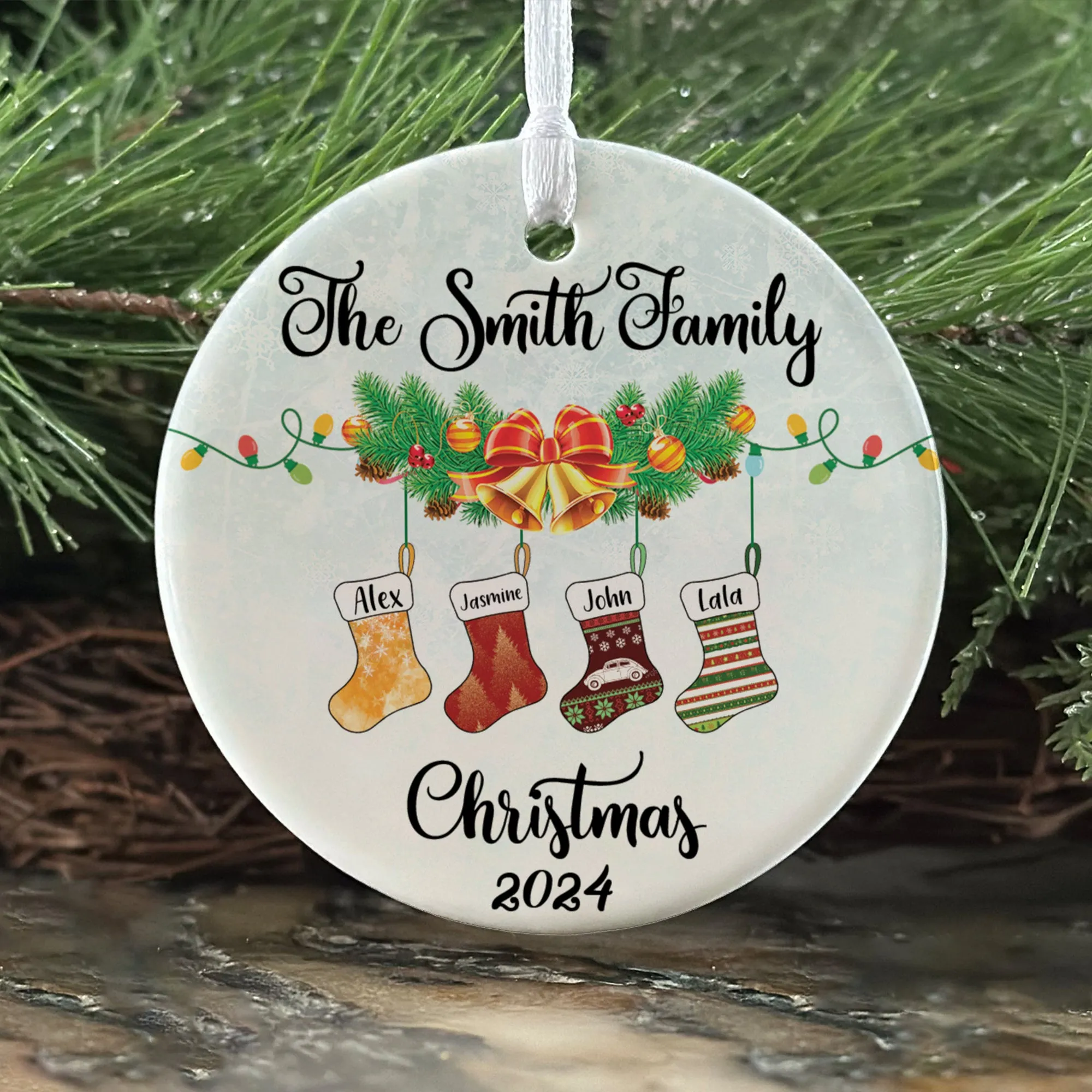 Personalized Family Stocking Ornament With Names and Year, Personalized Family Ornament CX01-29