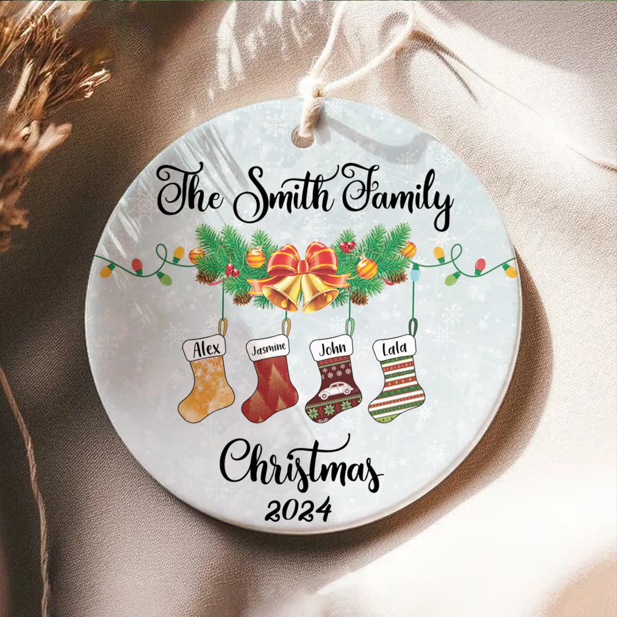 Personalized Family Stocking Ornament With Names and Year, Personalized Family Ornament CX01-29