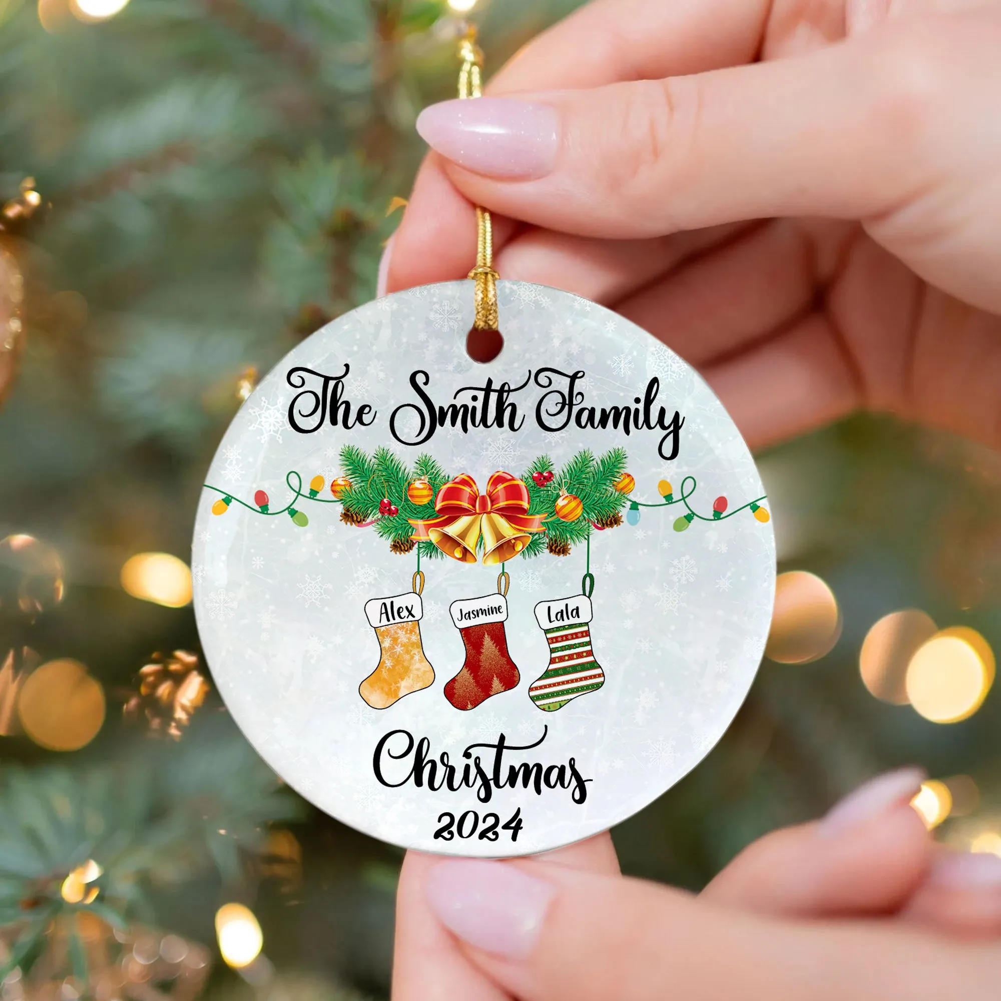 Personalized Family Stocking Ornament With Names and Year, Personalized Family Ornament CX01-29