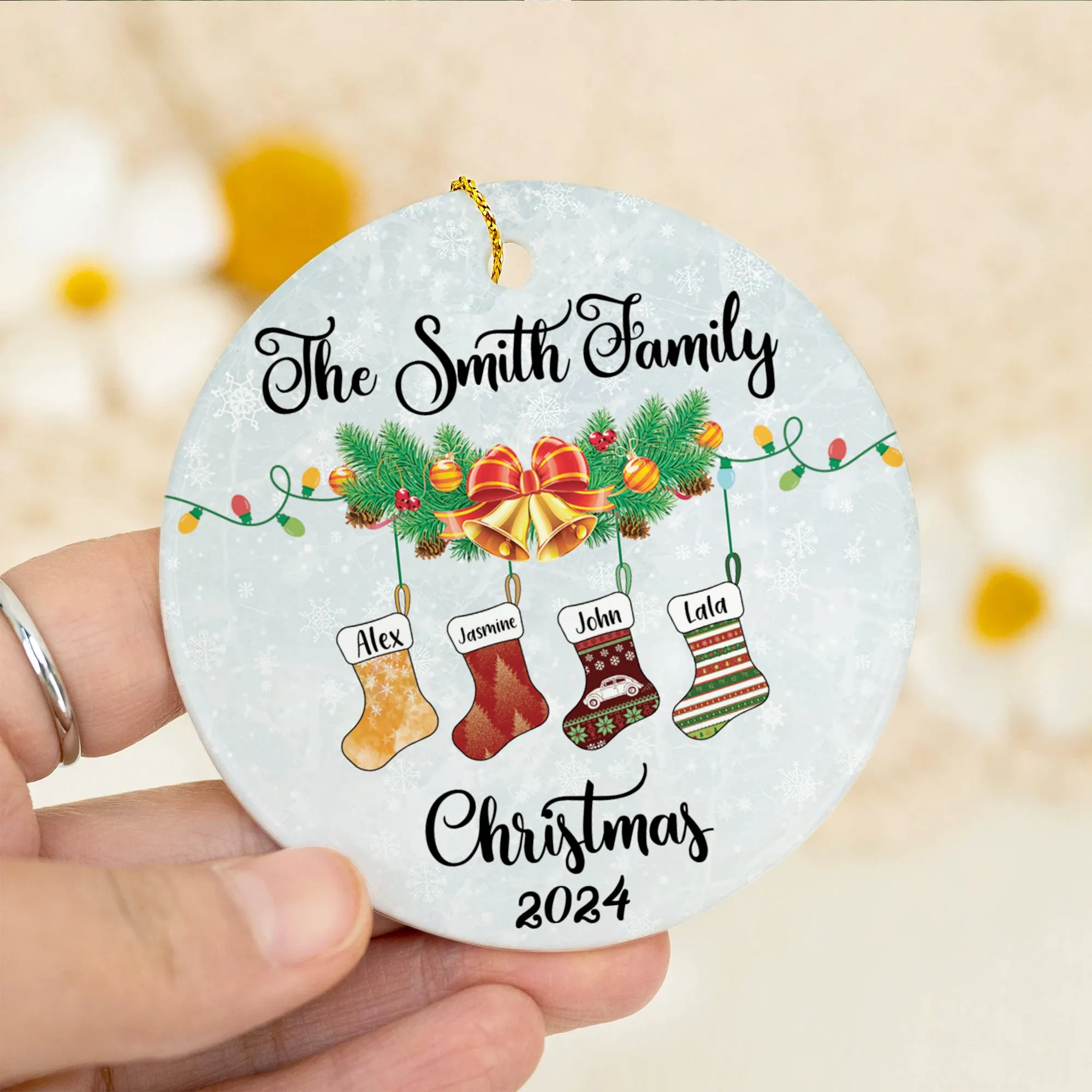 Personalized Family Stocking Ornament With Names and Year, Personalized Family Ornament CX01-29