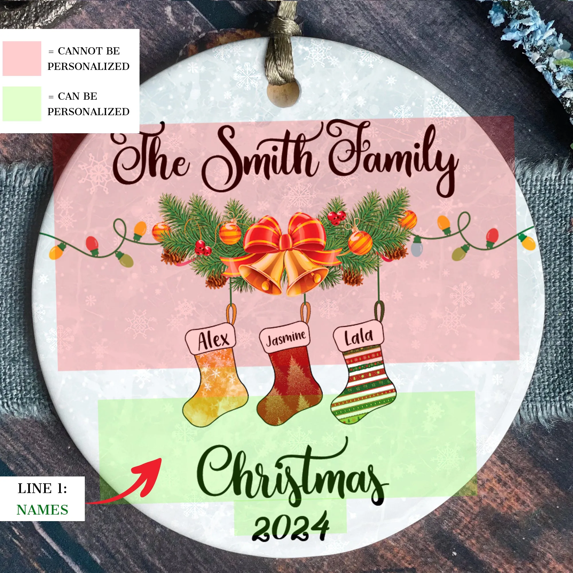 Personalized Family Stocking Ornament With Names and Year, Personalized Family Ornament CX01-29