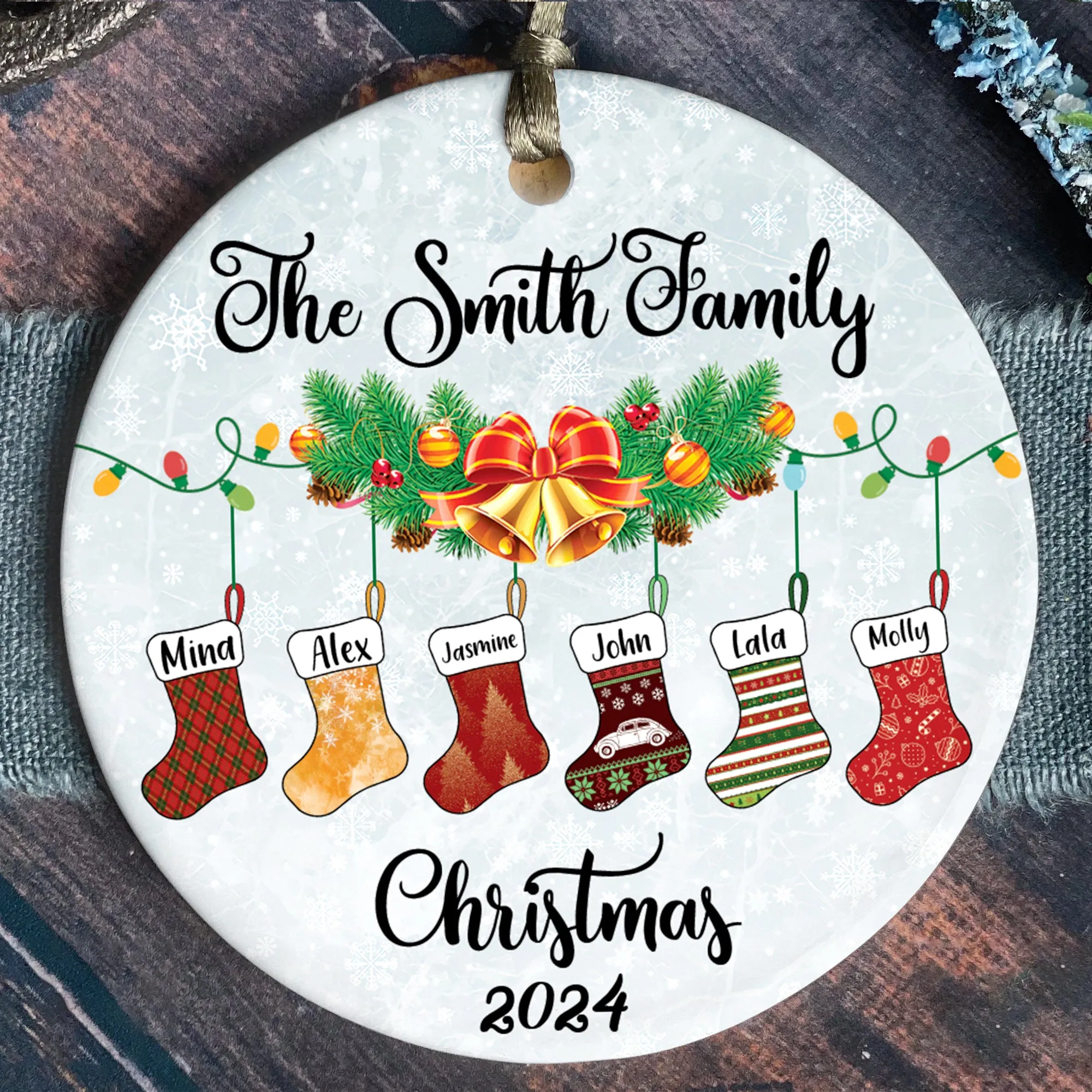 Personalized Family Stocking Ornament With Names and Year, Personalized Family Ornament CX01-29