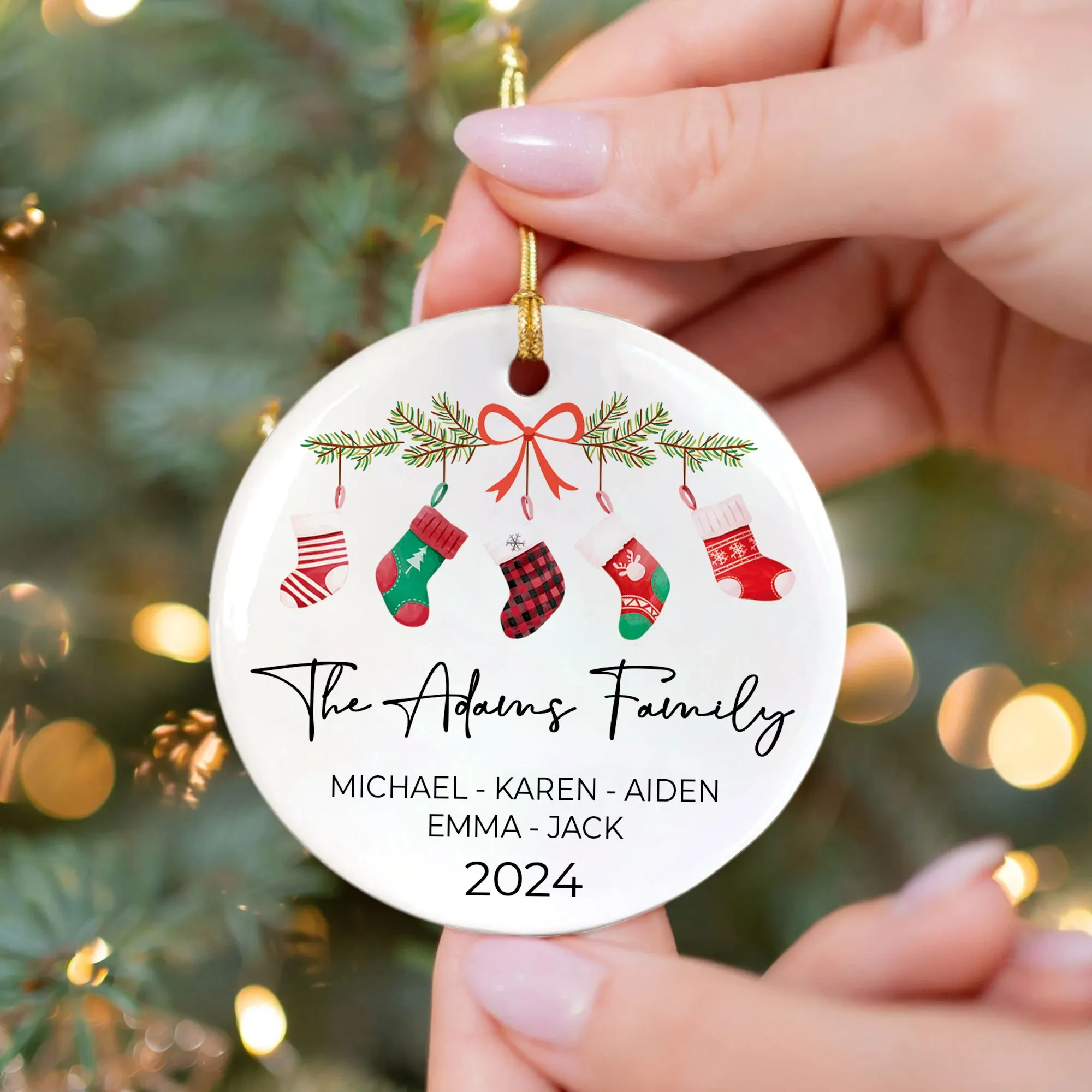 Personalized Family Stocking Ornament With Names and Year, Personalized Family Ornament CX01-36