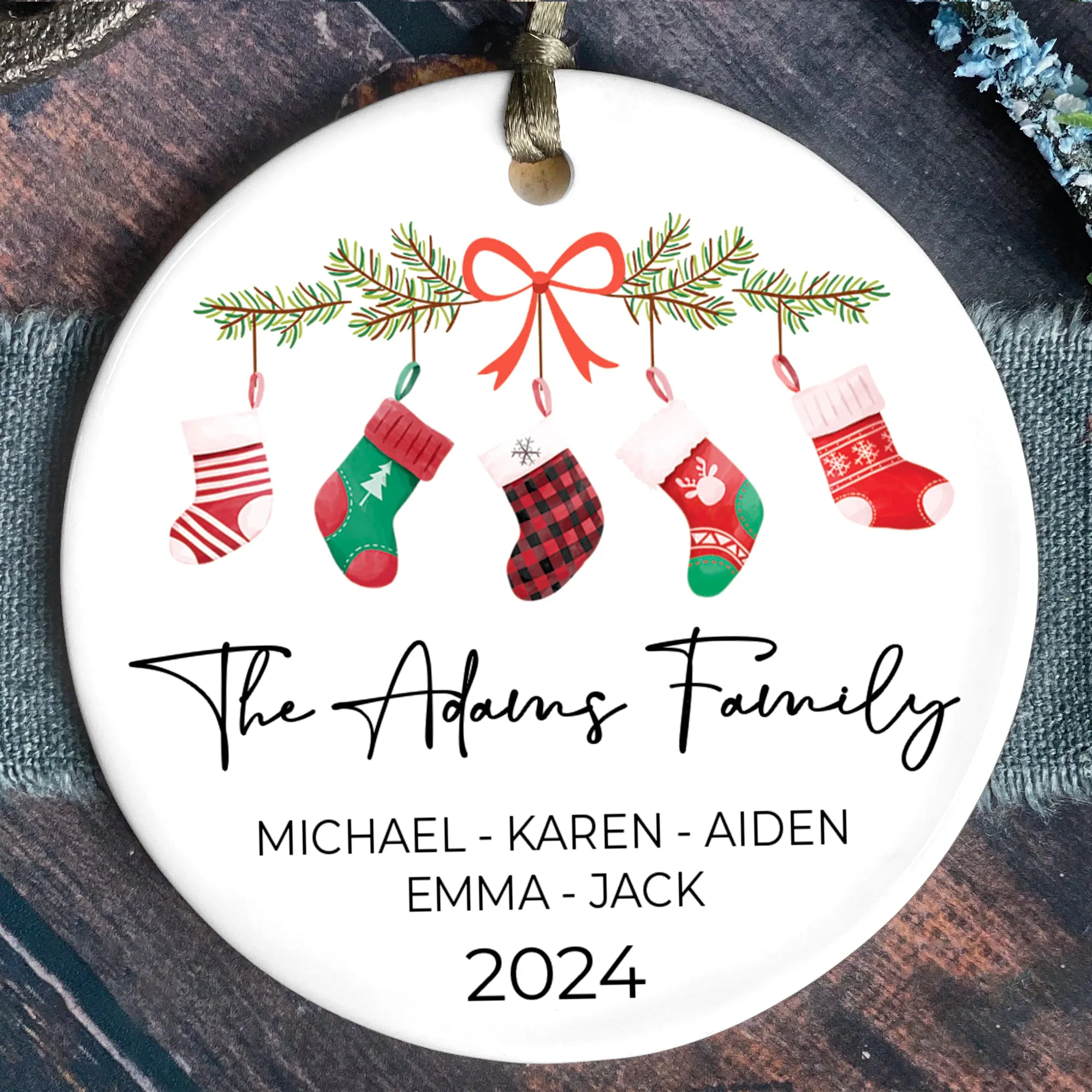 Personalized Family Stocking Ornament With Names and Year, Personalized Family Ornament CX01-36