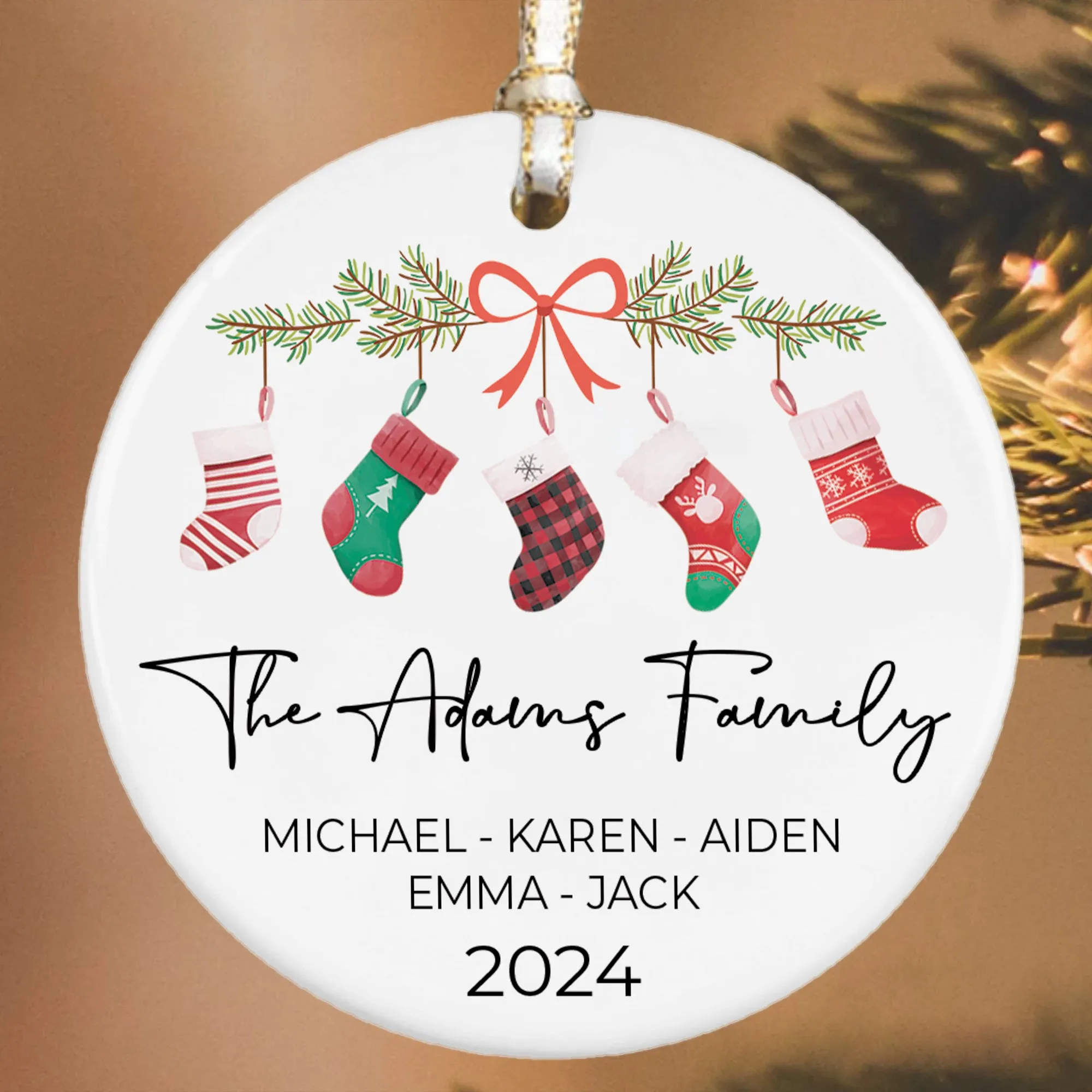 Personalized Family Stocking Ornament With Names and Year, Personalized Family Ornament CX01-36