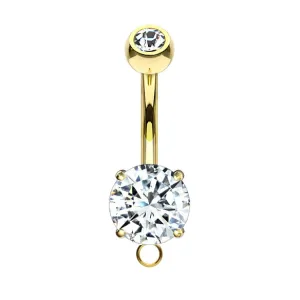 Prong Set Gem Charm Slave Belly Ring with Gold Plating