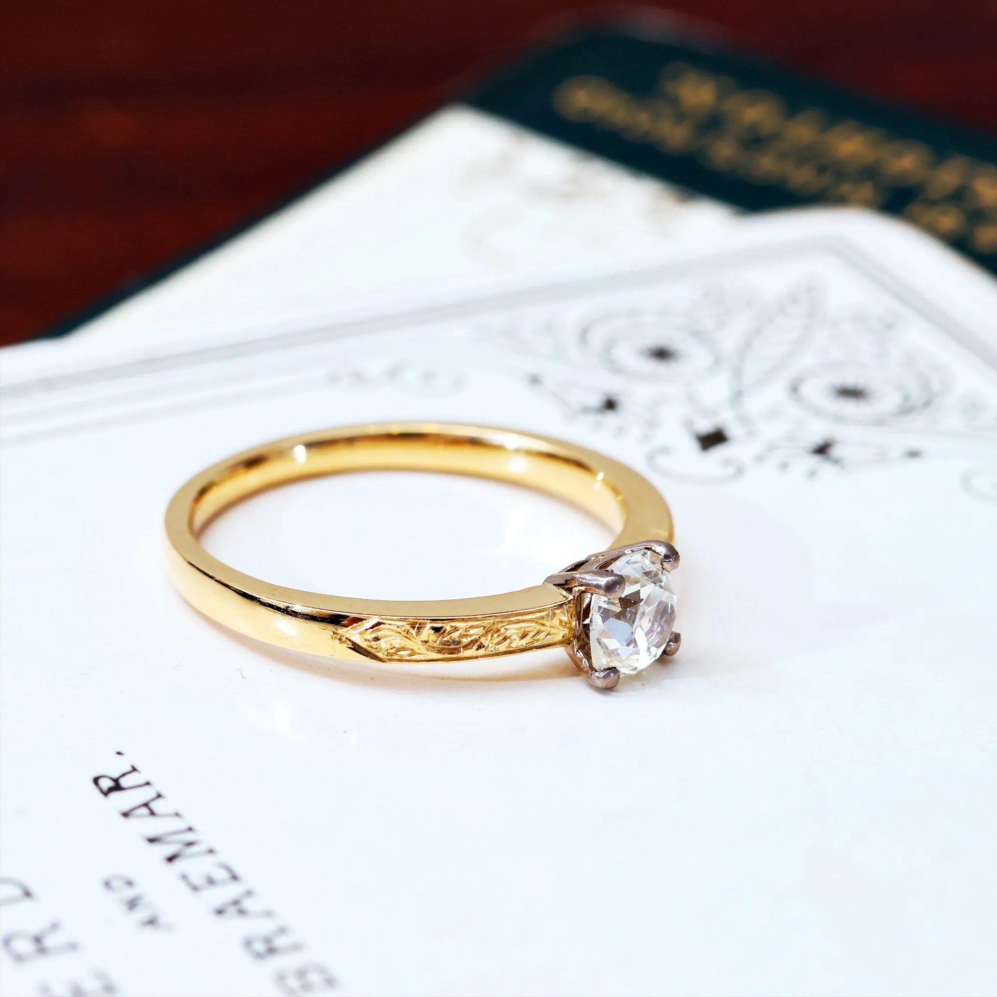 Recycled Antique Cushion-Cut Diamond Engagement Ring