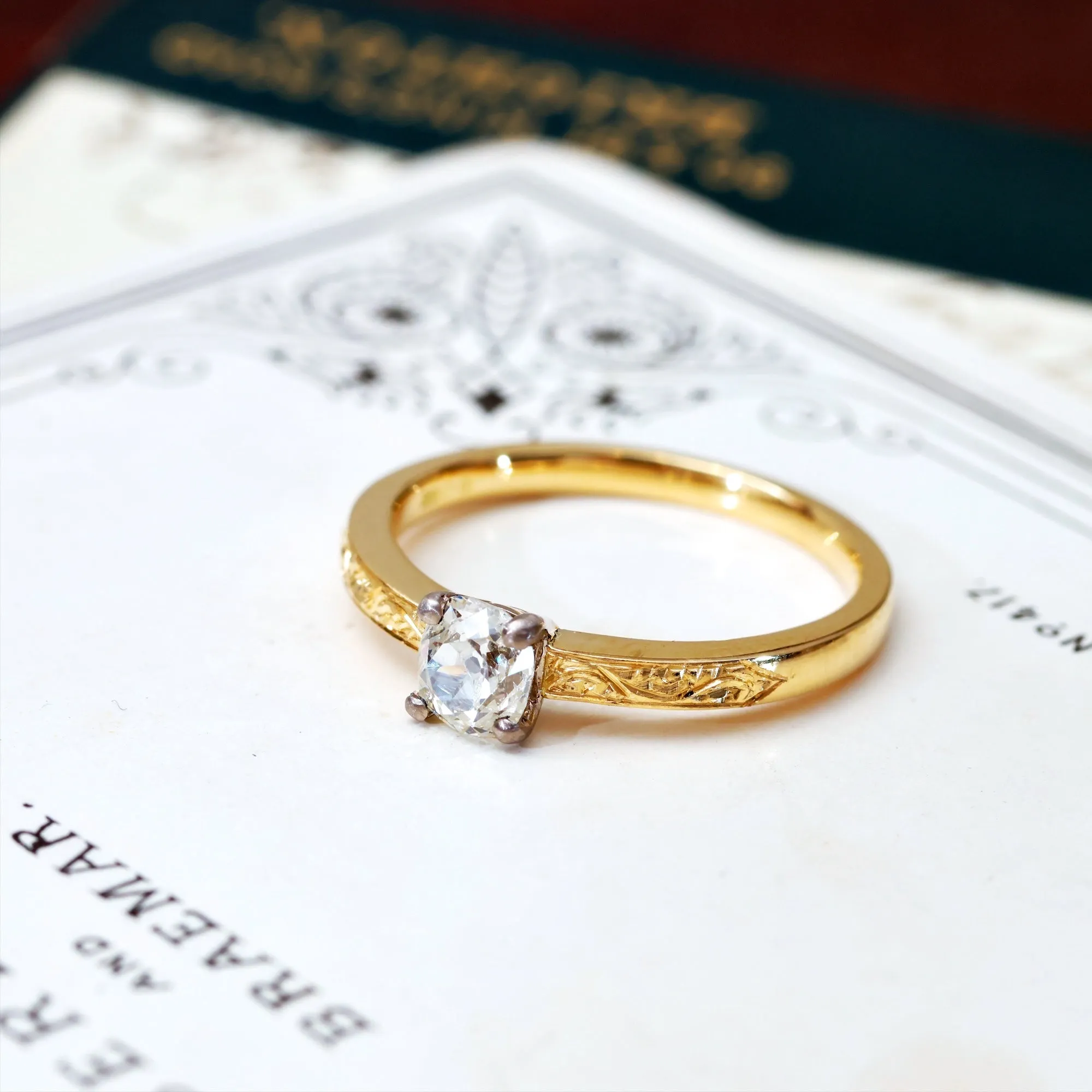 Recycled Antique Cushion-Cut Diamond Engagement Ring