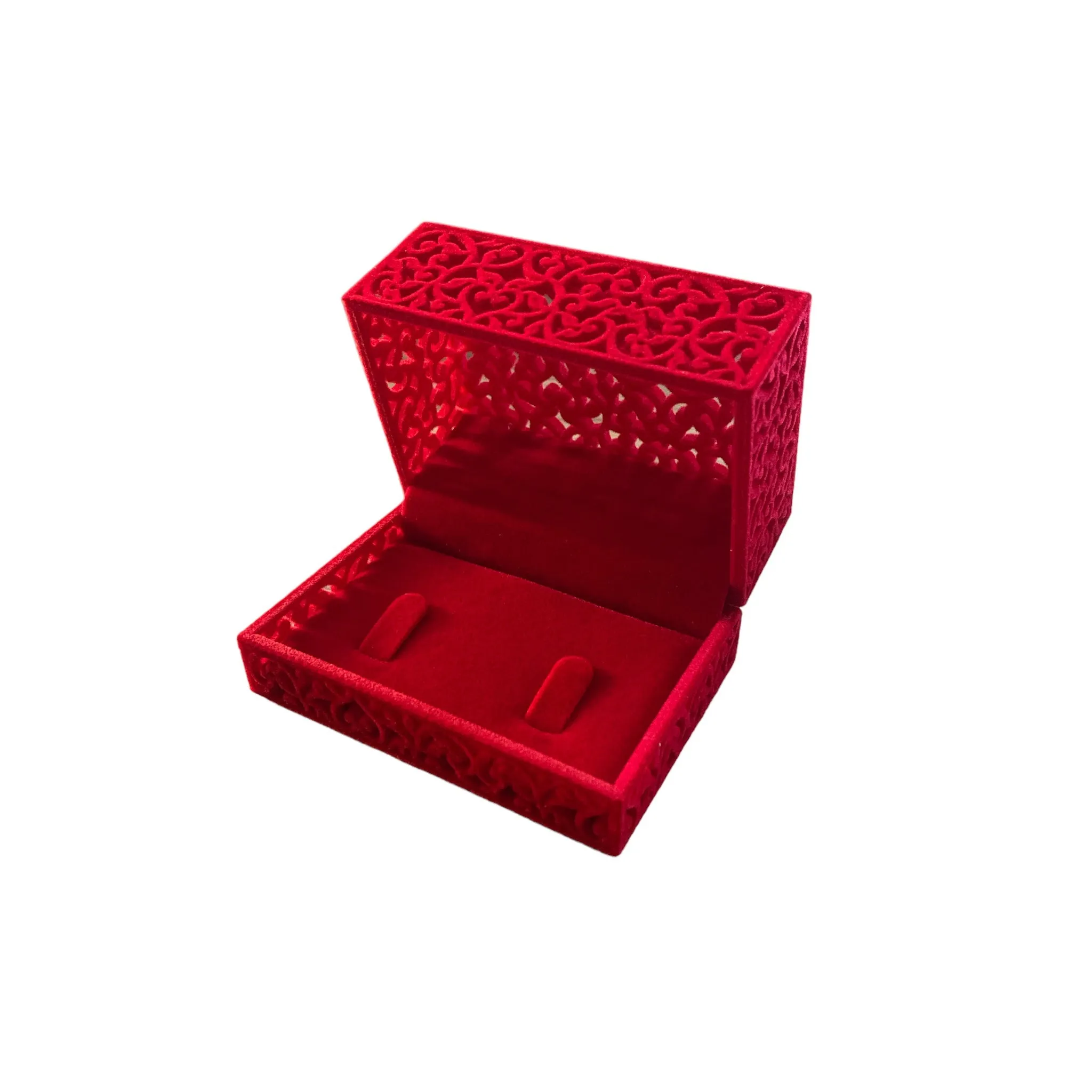 Red Velvet Filigree Double Ring Box