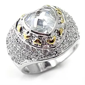 Reverse Two-Tone Brass Ring with AAA Grade CZ in Clear for Women Style 7X066