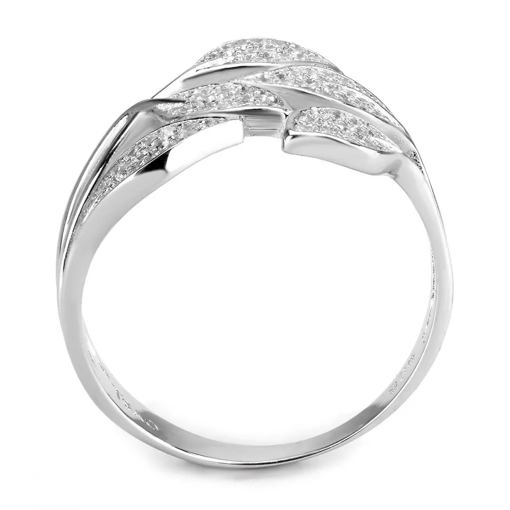 Rhodium 925 Sterling Silver Ring with AAA Grade CZ in Clear for Women Style TS618