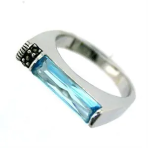 Rhodium 925 Sterling Silver Ring with Synthetic in Aquamarine for Women Style LOAS723