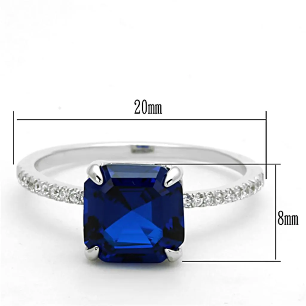 Rhodium 925 Sterling Silver Ring with Synthetic Spinel in London Blue for Women Style TS177