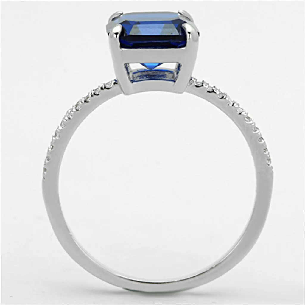 Rhodium 925 Sterling Silver Ring with Synthetic Spinel in London Blue for Women Style TS177