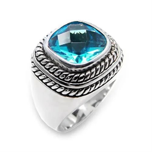 Rhodium 925 Sterling Silver Ring with Synthetic Spinel in Sea Blue for Women Style 6X209