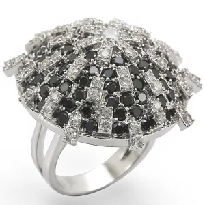 Rhodium Brass Ring with AAA Grade CZ in Black Diamond for Women Style 1W029