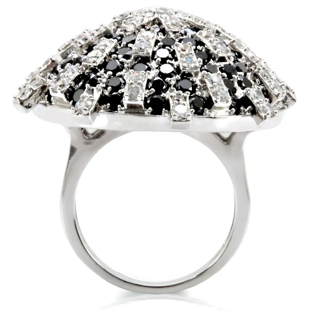 Rhodium Brass Ring with AAA Grade CZ in Black Diamond for Women Style 1W029