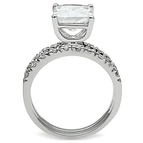 Rhodium Brass Ring with AAA Grade CZ in Clear for Women Style 3W102