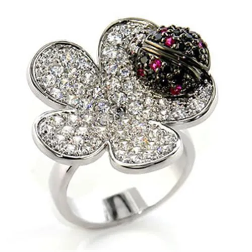 Rhodium   Ruthenium Brass Ring with AAA Grade CZ in Multi Color for Women Style 80507