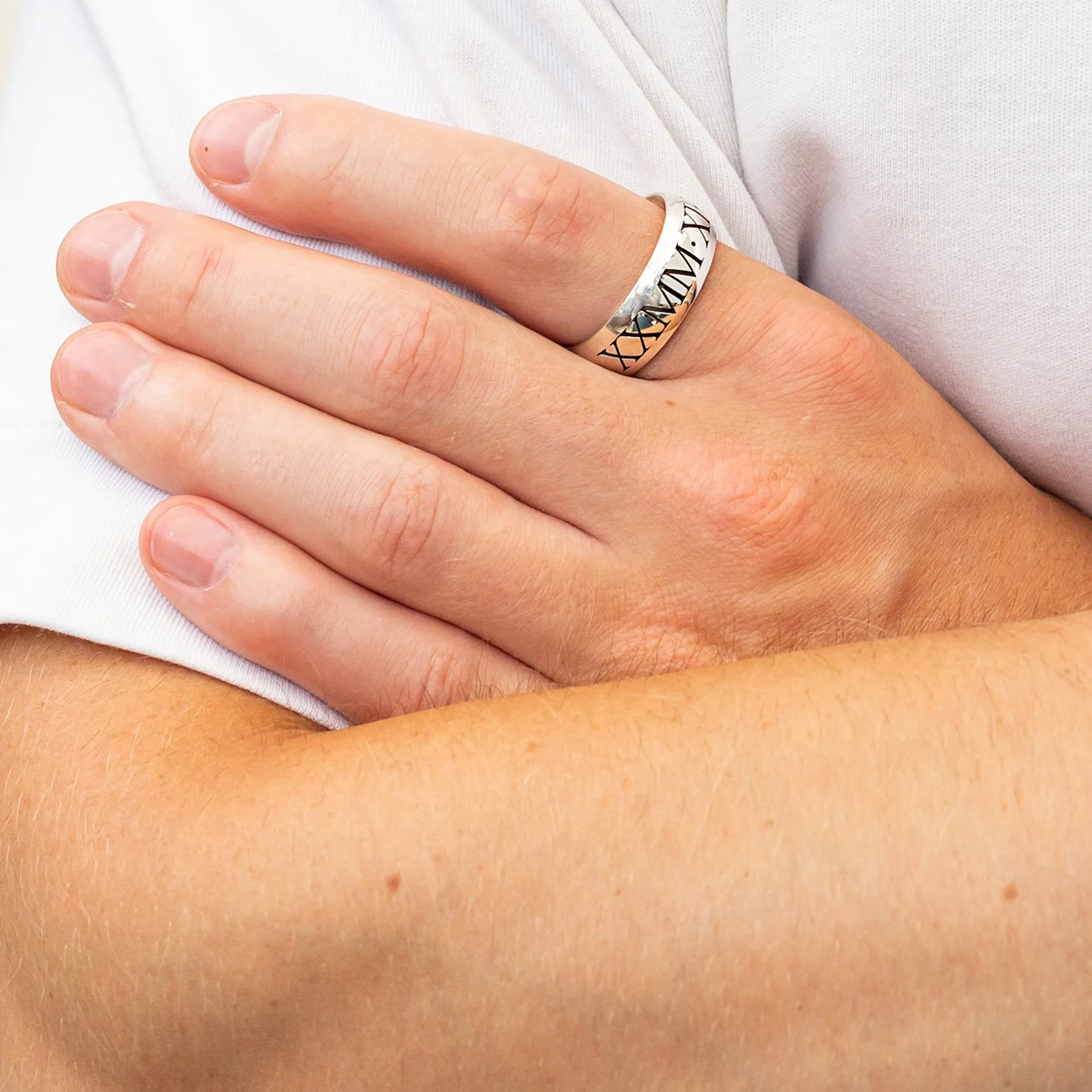 Roman Numerals Personalised Silver Ring