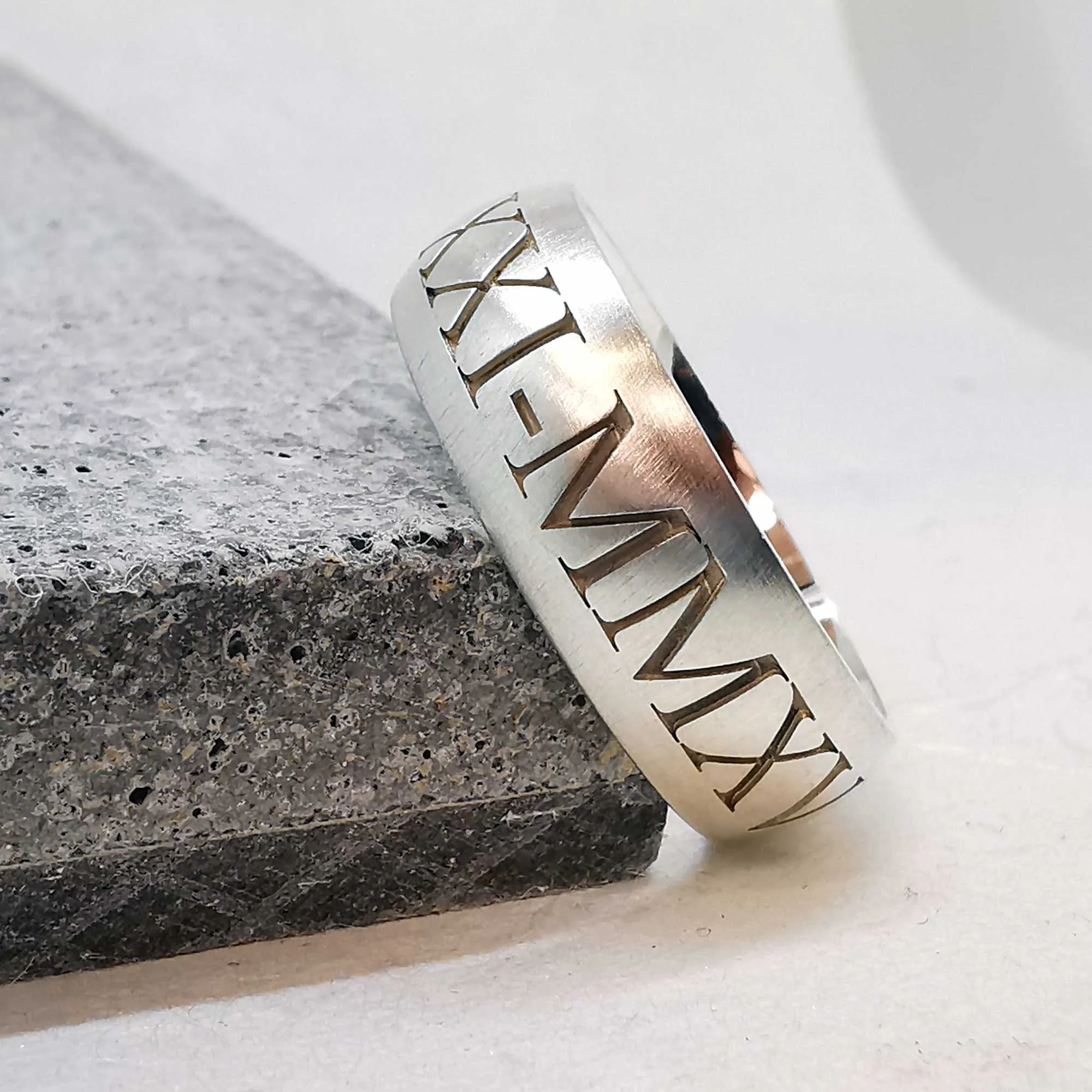 Roman Numerals Personalised Silver Ring