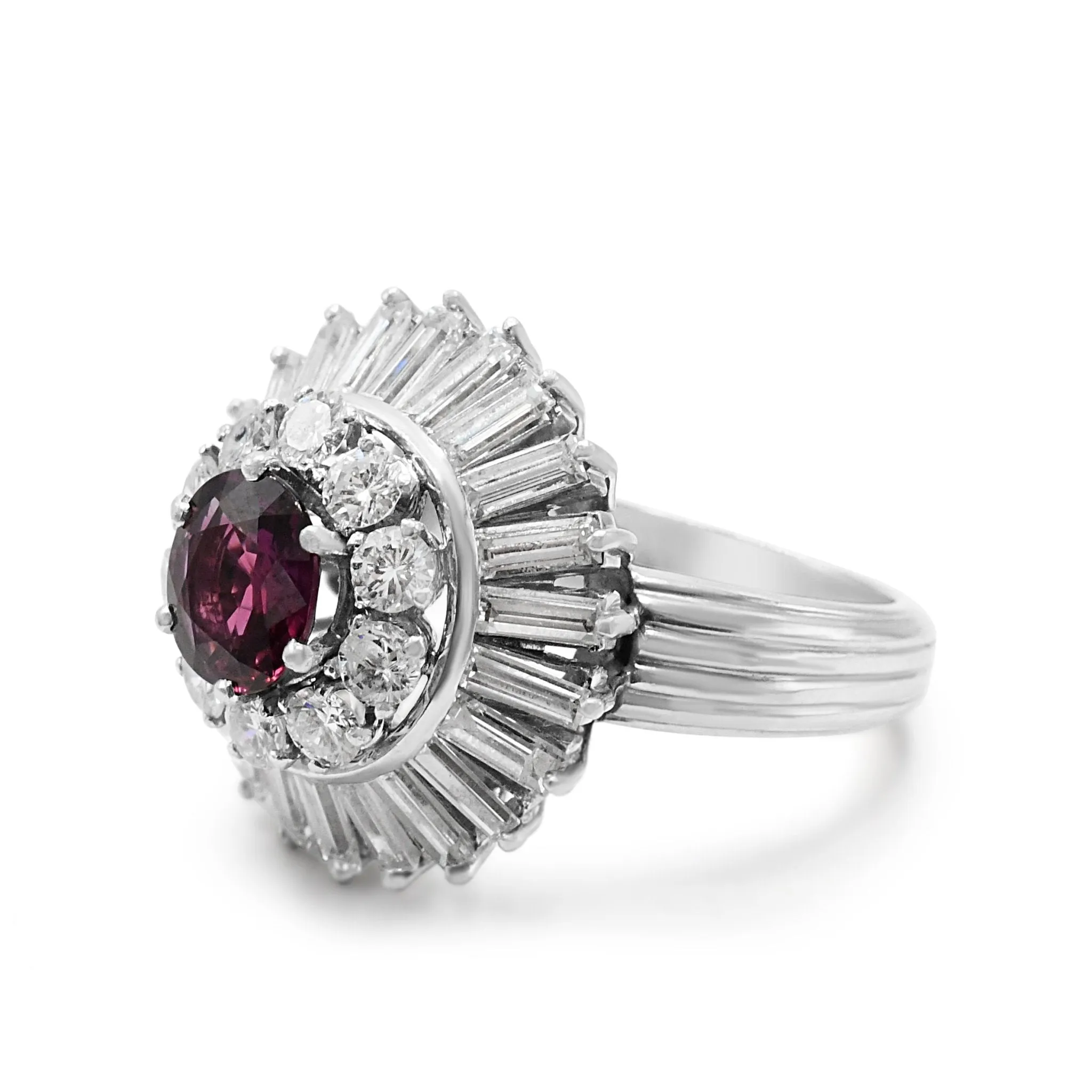 Ruby And Diamond 2 Row Cluster Cocktail Ring