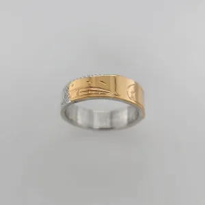 Silver 1/4" Band with Gold Wolf