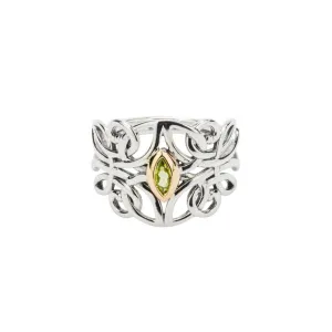 Silver and 10k Gold Guardian Angel Ring- Peridot