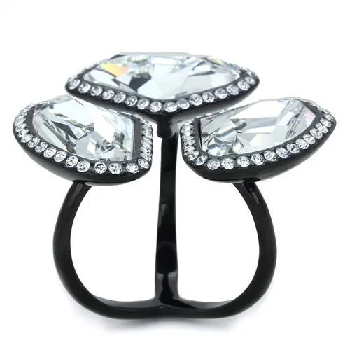 Stainless Steel Ring Top GRD Crystal Clear TK1619 for Women Style BlackIon