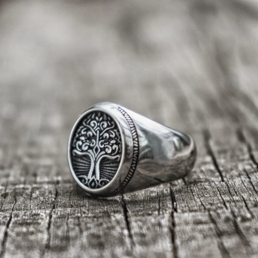 Stainless Steel Tree of Life Signet Ring Classic Men Viking Amulet Rings