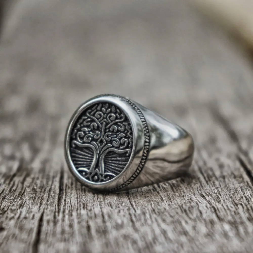 Stainless Steel Tree of Life Signet Ring Classic Men Viking Amulet Rings