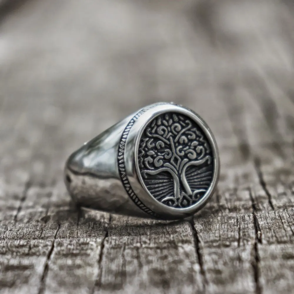 Stainless Steel Tree of Life Signet Ring Classic Men Viking Amulet Rings