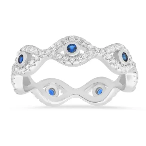 Sterling Silver CZ Evil Eye Eternity Band Ring