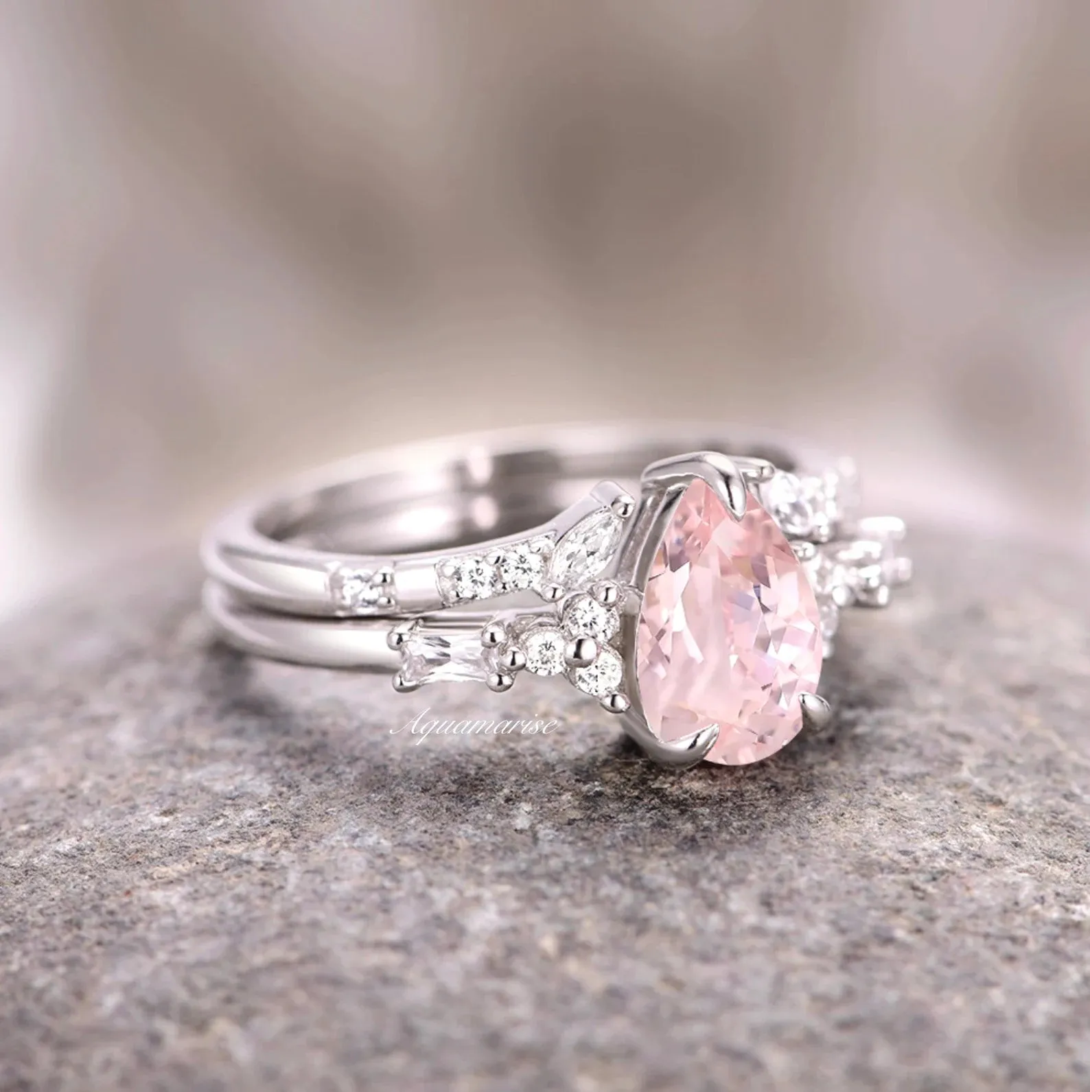 Teardrop Morganite Couples Ring