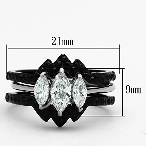 Two-Tone IP Black Stainless Steel Ring with AAA Grade CZ in Clear for Women Style TK1347